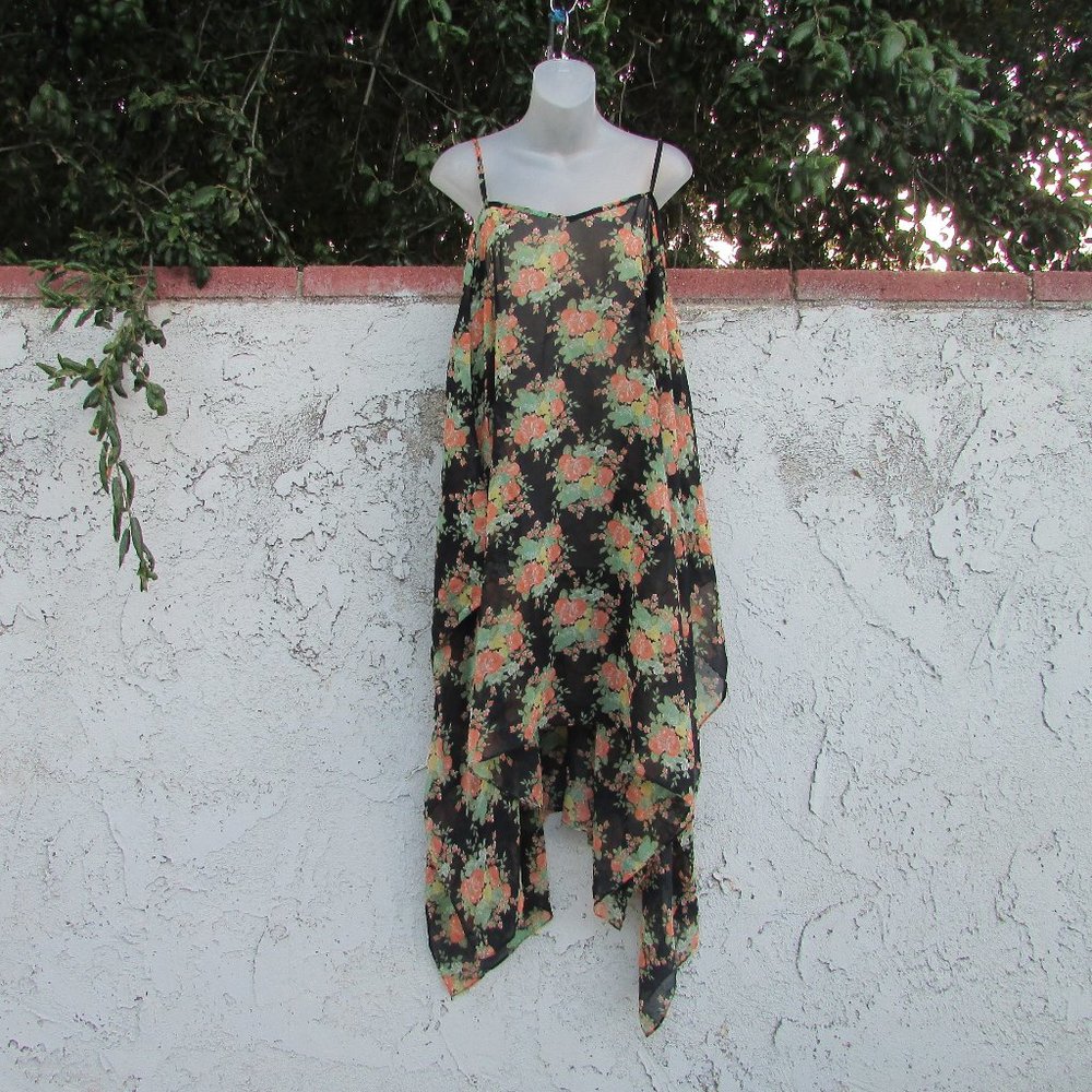 Millau black orange floral scarf dress O/S